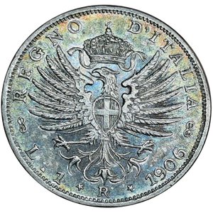 obverse: Vittorio Emanuele III 1 Lira Aquila Araldica argento 1906 SPL+ Qfdc
