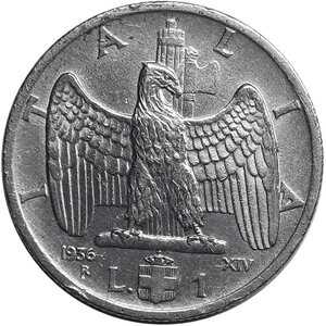 obverse: Vittorio Emanuele III 1 Lira Impero 1936 RARA