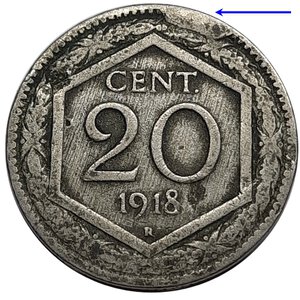 obverse: Vittorio Emanuele III 20 Centesimi esagono 1918 Esubero metallo