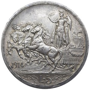 obverse: Vittorio Emanuele III ,  5 Lire Quadriga 1914 RARA  BB/SPL