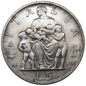 obverse: Vittorio Emanuele III ,  5 lire Famiglia argento  1936 QFDC