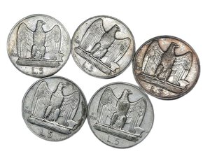 obverse: Vittorio Emanuele III ,  5 lire AQUILA argento  set 1926/30