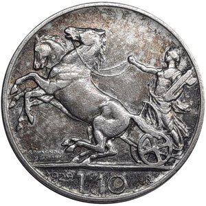 obverse: Vittorio Emanuele III ,  10 lire biga argento 1929 **