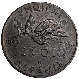 obverse: Colonia Albania ,Vittorio Emanuele III ,  0,10 lek 1940 FDC