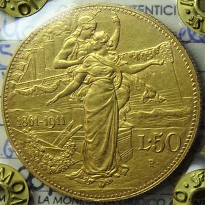 obverse: Vittorio Emanuele III ,  50 lire Cinquantenario Oro 1911 perizia SPL FDC