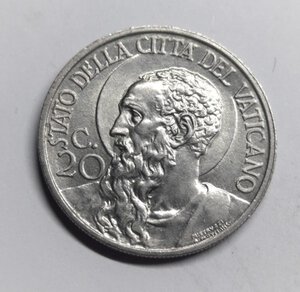 obverse: Vaticano Pio XI 20 centesimi 1934