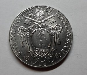 reverse: Vaticano Pio XII 1 Lira 1940 Errore Metallo in piu 
