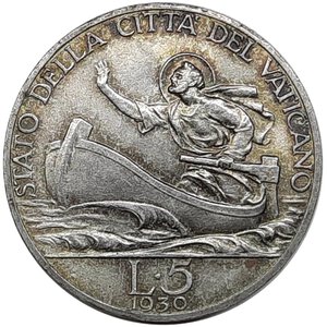 obverse: Vaticano Pio XI 5 Lire argento 1930