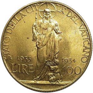 obverse: Vaticano Pio XI 100 Lire oro 1933/34 FDC QFDC