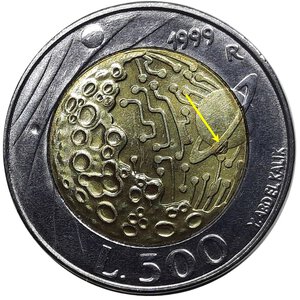 obverse: San marino 500 Lire bimetallico 1999 esubero di metallo 