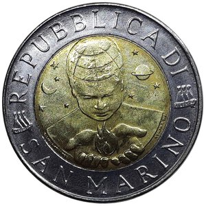 reverse: San marino 500 Lire bimetallico 1999 esubero di metallo 