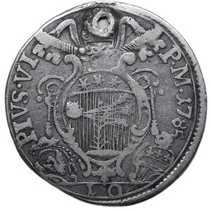 obverse: Bologna ,Stato Pontificio , Pio VI (1775-1799) Mezza lira 1785 CON FORO