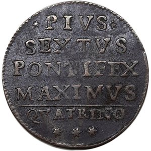 obverse: Bologna ,Stato Pontificio , Pio VI (1775-1799) Quattrino 1796 