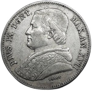 reverse: STATO PONTIFICIO Pio IX, 20 baiocchi argento 1863