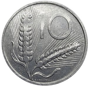 reverse: 10 lire 1985 difetti  Spiga schiacciata e laminazione metallo non omogenea