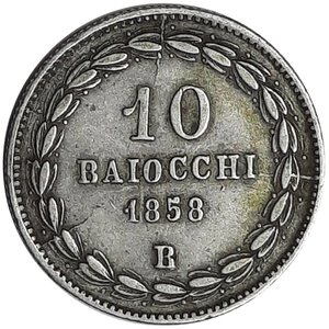 obverse: STATO PONTIFICIO Pio IX, 10 baiocchi  argento 1858 zecca Bologna