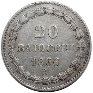 obverse: STATO PONTIFICIO Pio IX, 20 baiocchi  argento 1856
