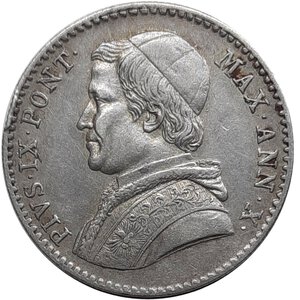 reverse: STATO PONTIFICIO Pio IX, 20 baiocchi  argento 1856