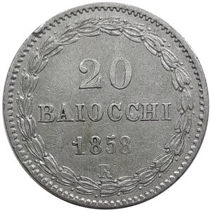 obverse: STATO PONTIFICIO Pio IX, 20 baiocchi  argento 1858