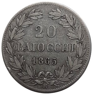obverse: STATO PONTIFICIO Pio IX, 20 baiocchi  argento 1865