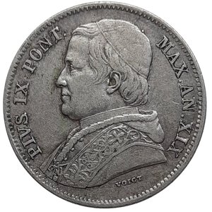 reverse: STATO PONTIFICIO Pio IX, 20 baiocchi  argento 1865