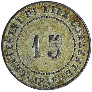 obverse: VENEZIA, Governo Provvisorio , 15 Centesimi 1849
