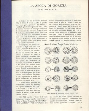 obverse: PAOLUCCI R. -  La zecca di Gorizia. Suzzara, s.d. pp. 53 - 58, ill nel testo. ril cart muto, buono stato.