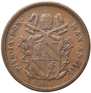 obverse: BOLOGNA. Stato Pontificio. Pio IX (1846-1870). 2 Baiocchi 1849 anno III. Cu. Gig.192. BB