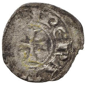 obverse: BRINDISI o MESSINA. Enrico VI (1191-1197). Denari a nome di Enrico e Costanza. Denaro Mi (0,64 g). Croce patente - Aquila frontale con testa rivolta a sinistra. Spahr 28. MB+