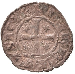 reverse: BRINDISI. Federico II (1197-1250). Denaro Mi (g. 0,74). Lettera F tra tre stelle R/ Croce con stelle nei quarti. BB