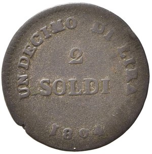 reverse: FIRENZE. Carlo Ludovico di Borbone (1803-1807). Regno d Etruria. 2 soldi da 1/10 di lira 1804. Cu (3,65 g). Gig. 19. MB