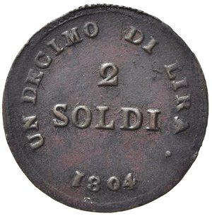 reverse: FIRENZE. Carlo Ludovico di Borbone (1803-1807). Regno d Etruria. 2 soldi da 1/10 di lira 1804. Cu (4,72 g). Gig. 19. SPL