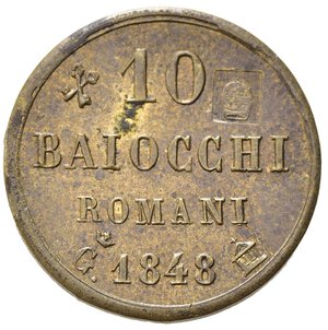 reverse: GAETA. Stato Pontificio . Pio IX (1846-1870). 10 Baiocchi Romani 1848. Coniazione privata. Bruce X3. qFDC