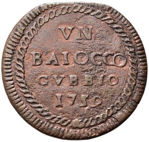 reverse: GUBBIO. Stato Pontificio. Clemente XIII (1758-1769). Baiocco 1759. Cu (10,48 g). MIR 2725. BB+