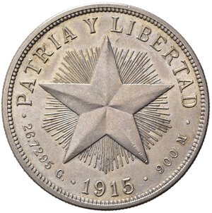 reverse: CUBA. 1 Peso 1915. Ag. KM#15. qFDC