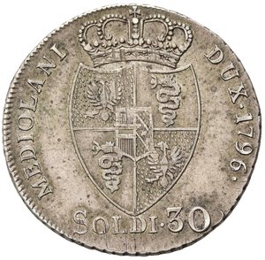 reverse: MILANO. Francesco II (1792-1800). 30 soldi 1796. Ag (7,29 g). Gig. 18; MIR 466/3; Cr. 1/c. BB+
