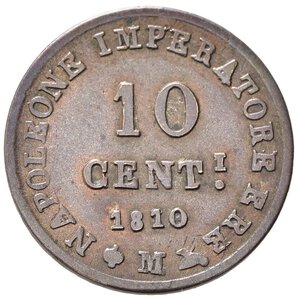 reverse: MILANO. Napoleone I re d Italia (1805-1814). 10 centesimi 1810 M. Mi (1,91 g). C/leggermente rigato. Gig.199a. qSPL