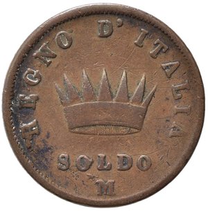reverse: MILANO. Napoleone I re d Italia (1805-1814). Soldo 1813 M. Cu. Gig.215. MB+