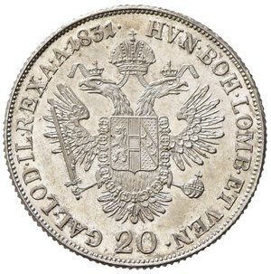 reverse: MILANO. LOMBARDO VENETO. Francesco I d Asburgo Lorena (1815-1835). 20 Kreuzer 1831 M. Ag. Gig. 115. Fondi speculari. qFDC