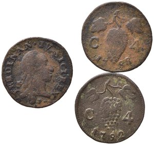 obverse: NAPOLI. Ferdinando IV di Borbone (1759-1816). Lotto di 2 monete da 4 cavalli (1788 - 1792). Cu. MB-BB 