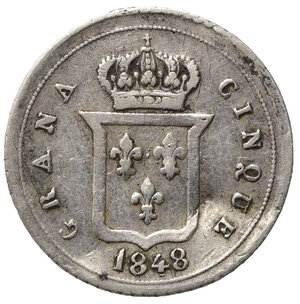 reverse: NAPOLI. Ferdinando II di Borbone (1830-1859). 5 grana 1848. contorno rigato. Magliocca 662/b. Tondello leggermente ondulato. BB