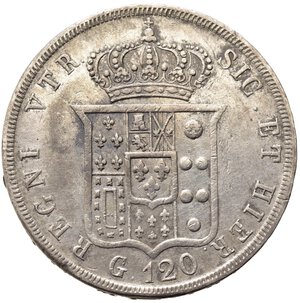 reverse: NAPOLI. Ferdinando II di Borbone (1830-1859). Piastra da 120 grana 1843. Ag (27,35 g). Magliocca 551. BB