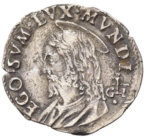 reverse: ROMA. Stato Pontificio. Gregorio XIII (1572-1585). Mezzo grosso Ag (0,77 g). Stemma ovale - busto di Cristo a sinistra. Muntoni 153; MIR 1179/1 - R3. BB