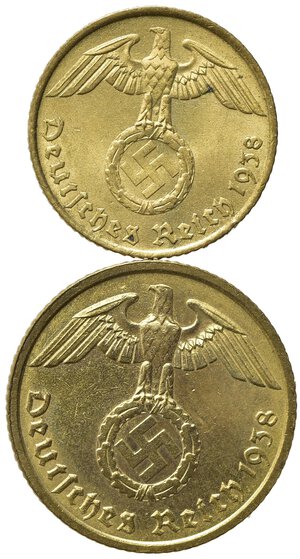 obverse: GERMANIA. Terzo Reich. Lotto di 2 monete da 5 e 10 Reichspfennig. FDC