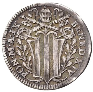obverse: ROMA. Stato Pontificio. Benedetto XIV (1740-1758). Grosso 1748 anno IX. Ag (1,24 g). Muntoni 131a; MIR 2608/2 - R3. BB+