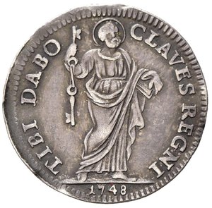 reverse: ROMA. Stato Pontificio. Benedetto XIV (1740-1758). Grosso 1748 anno IX. Ag (1,24 g). Muntoni 131a; MIR 2608/2 - R3. BB+
