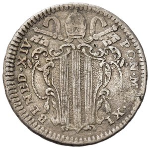 obverse: ROMA. Stato Pontificio. Benedetto XIV (1740-1758). Carlino Romano 1750 Anno XI. Ag (2,76 g). MIR 2619/8 - R2. qBB