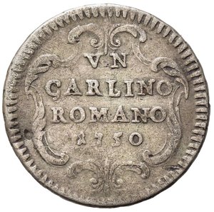 reverse: ROMA. Stato Pontificio. Benedetto XIV (1740-1758). Carlino Romano 1750 Anno XI. Ag (2,76 g). MIR 2619/8 - R2. qBB