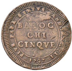 obverse: ROMA. Stato Pontificio. Pio VI (1775-1799).Madonnina da 5 Baiocchi 1797. Cu (17,68 g). BB