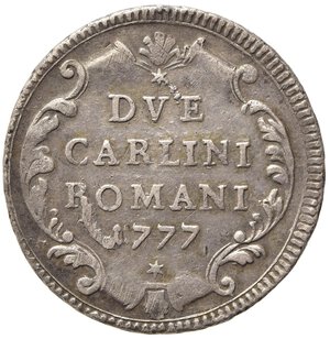 reverse: ROMA. Stato Pontificio. Pio VI (1775-1799). 2 Carlini 1777. Ag (5,38 g). BB+